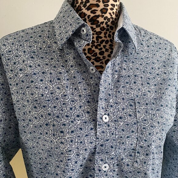 Nick Graham Men's 15.5 34-35 Blue White Floral Print Button Down Dress Shirt H12 - Picture 2 of 4